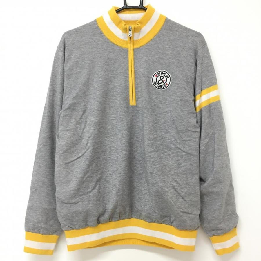 and per se ハイネックセーター and per se（アンパスィ） ハイネックセーター グレー×イエロー ロゴ