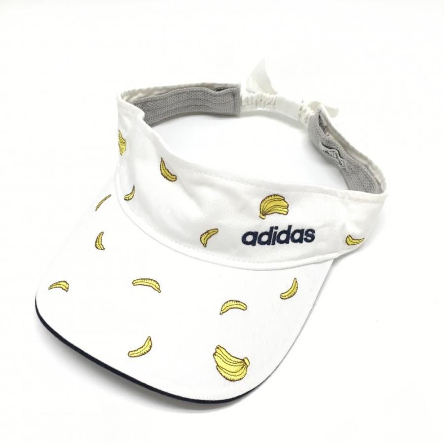 adidas アディダス サンバイザー 白×イエロー バナナ柄 ロゴ刺しゅう 