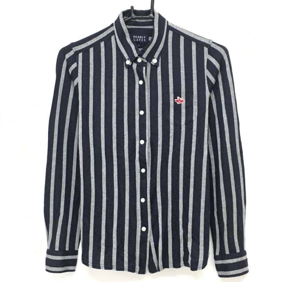 PEARLY GATES パーリーゲイツ 長袖シャツ ネイビー×グレー ストライプ
