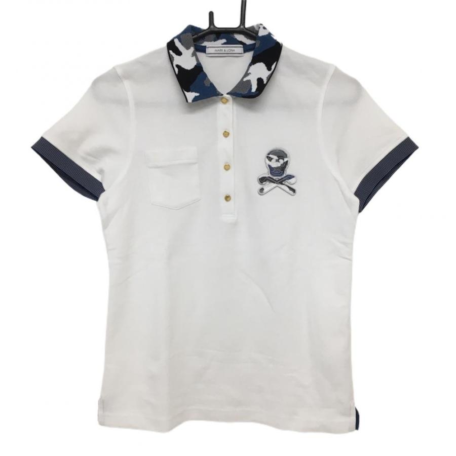 超美品】マークアンドロナ 半袖ポロシャツ 白×ネイビー 襟カモフラ  