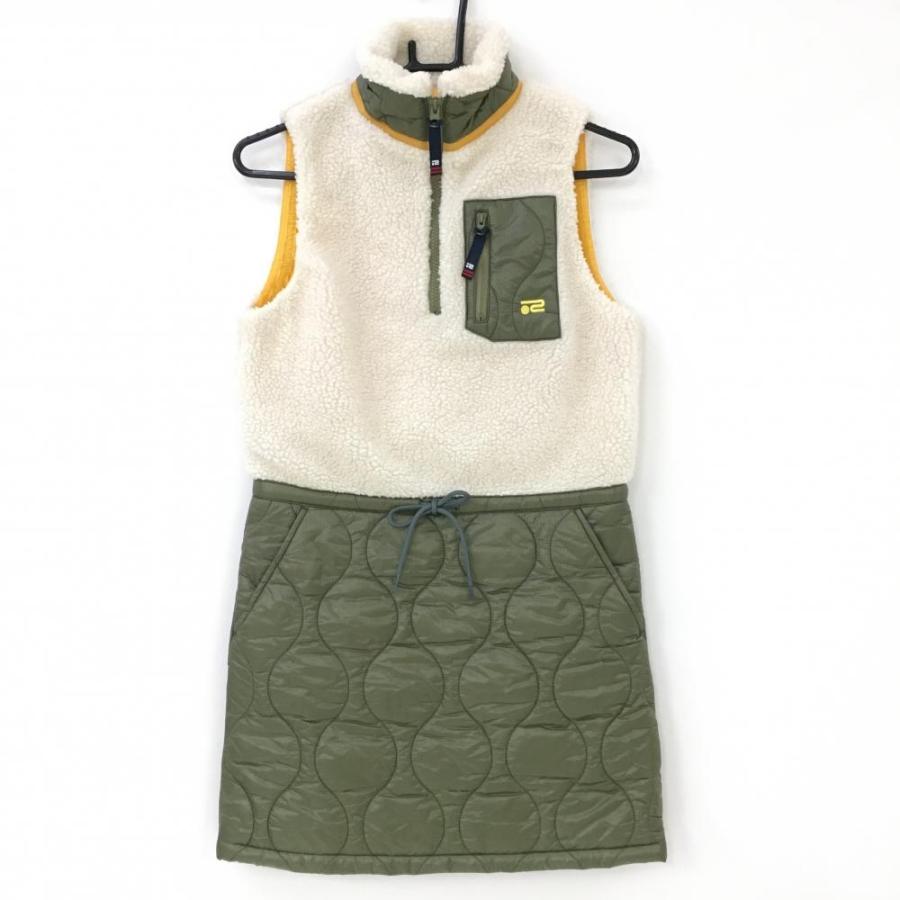 【美品】Rosasen 異素材ワンピース 白×カーキ ボア 中綿 ゴルフウェア 超美品】ロサーセン 異素材ワンピース 白×カーキ ボアベスト
