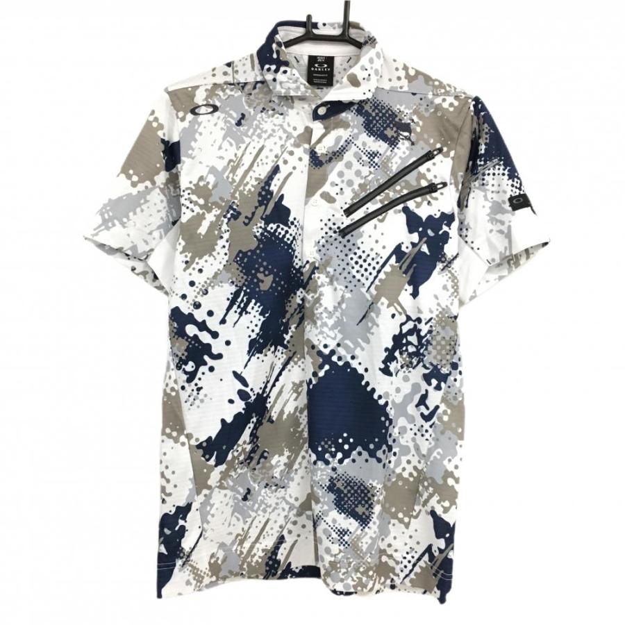 【美品】OAKLEY ゴルフウェア Mサイズ２点セット シャツ パンツ白紺 OAKLEY（オークリー） 【超美品】オークリー 半袖ポロシャツ 白