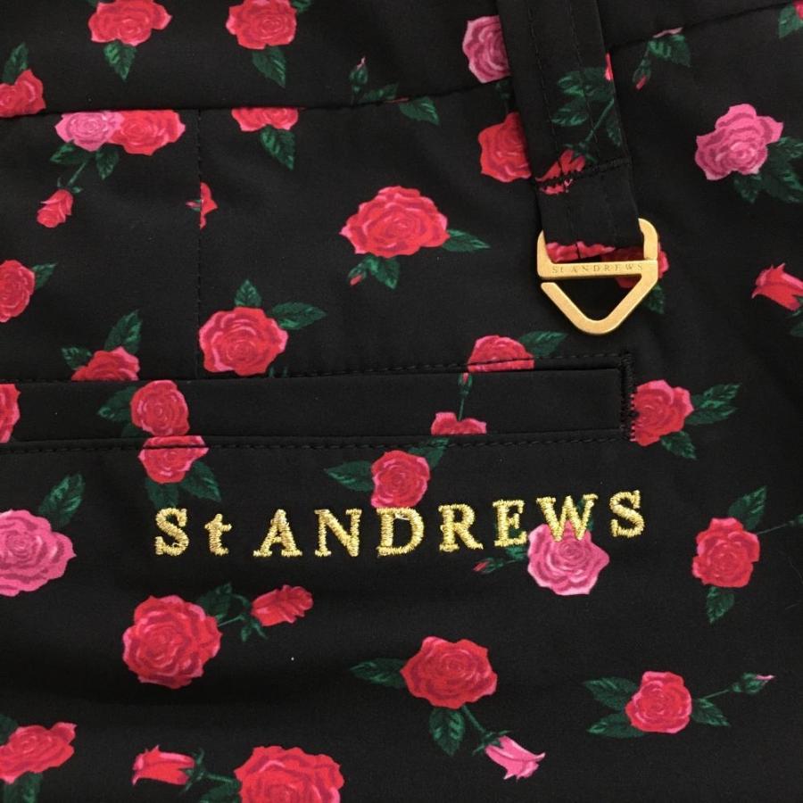 St ANDREWS セントアンドリュース スカート 黒×ピンク バラ柄 