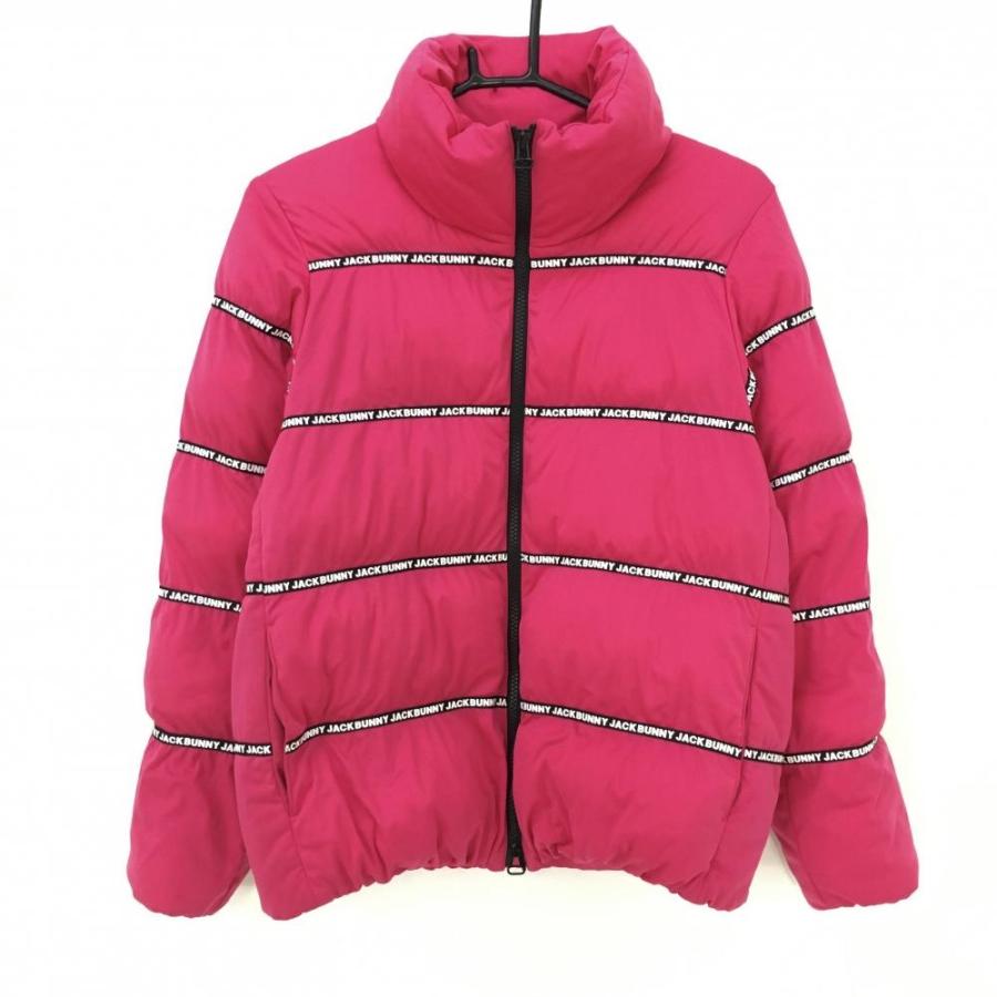 Jack Bunny ピンク 中綿ジャケット レディース 美品】ジャックバニー 中綿ジャケット ピンク×黒 ロゴボーダー風