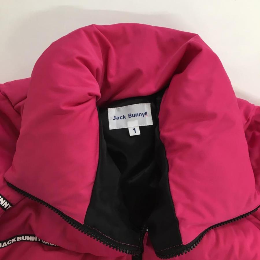 Jack Bunny ピンク 中綿ジャケット レディース 美品】ジャックバニー 中綿ジャケット ピンク×黒 ロゴボーダー風