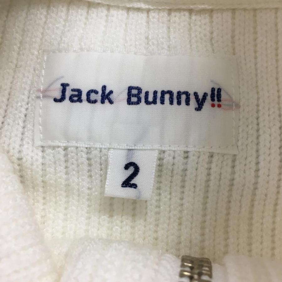 美品 Jack Bunny ゴルフ レディース ブルゾン ジャケット 白 L Jack Bunny!!（ジャックバニー） 中綿ジャケット 白×黒 ロゴプリント