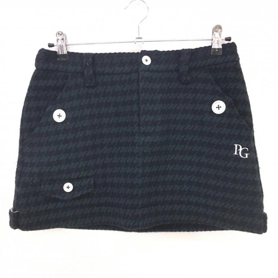 パーリーゲイツ ニットスカート ダークグリーン×ネイビー ウール混  