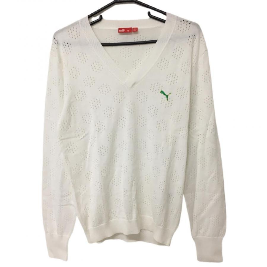 【新品】PUMA　プーマ メンズニットセーター　ニット セーター ゴルフウェア PUMA（プーマ） セーター 白 ニット 透かし編み Vネック コットン混
