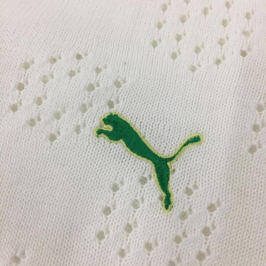 PUMA（プーマ） セーター 白 ニット 透かし編み Vネック コットン混