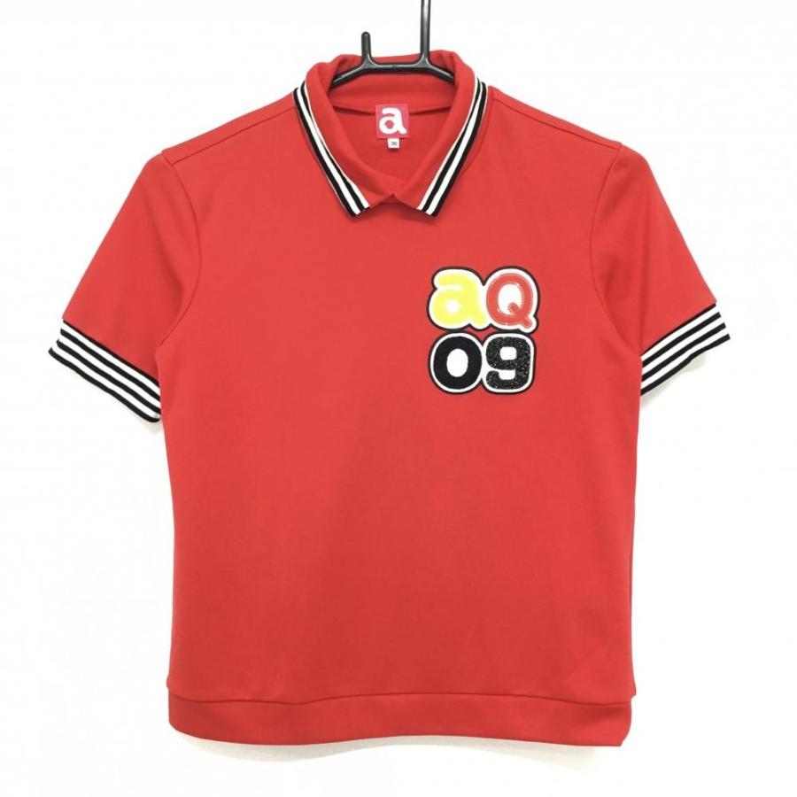 archivio ゴルフシャツ レディース 36 アルチビオ 襟付きTシャツ レッド 襟・袖口ボーダー 立体ロゴ