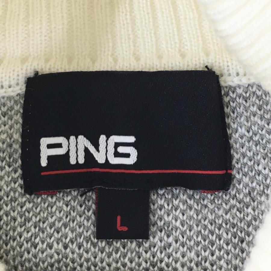 PING（ピン） タートルネックセーター 白×グレー 胸元ロゴ ニット
