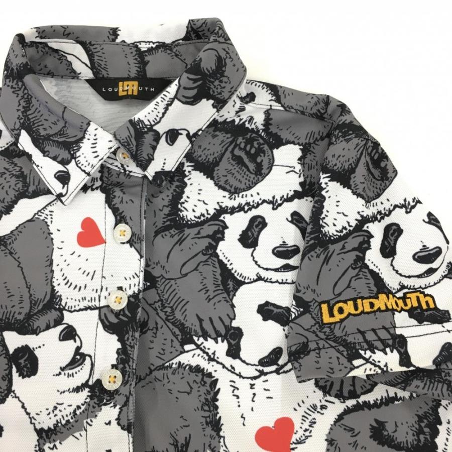 美品】ラウドマウス 半袖ポロワンピース グレー×白 パンダ 総柄 美品】ラウドマウス 半袖ポロワンピース グレー×白 パンダ 総柄