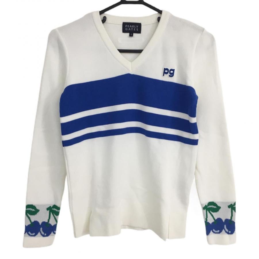 PEARLY GATES（パーリーゲイツ） セーター 白×ブルー 袖口さくらんぼ柄