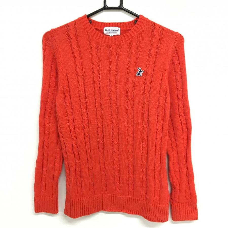 ジャックバニー セーター レッド ケーブル編み ニット コットン100