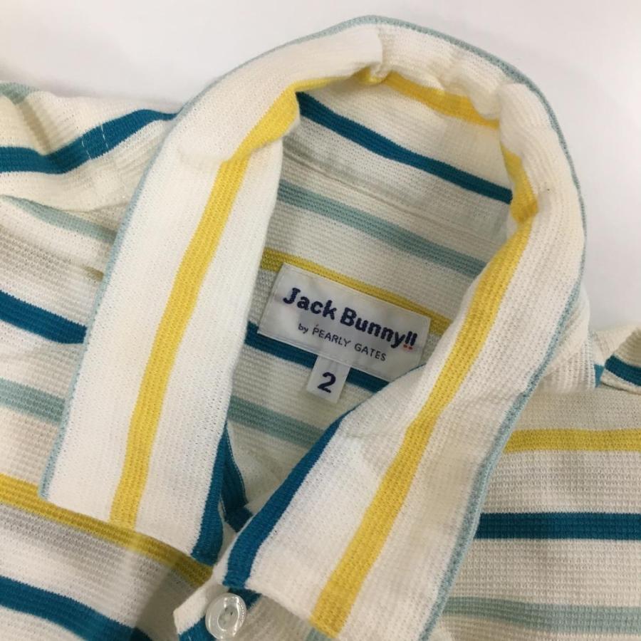 【Jack Bunny!!】半袖ポロシャツ 白×青ボーダー レディース 2(L) Jack Bunny!!（ジャックバニー） 半袖ポロシャツ 白×ブルー×イエロー