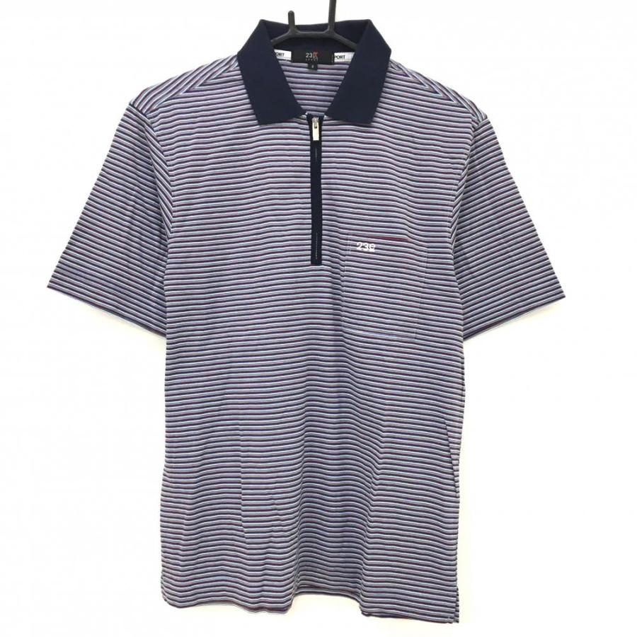 23区GOLF 23区スポーツ 半袖ポロシャツ ネイビー×レッド ボーダー柄