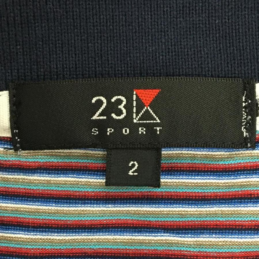 23区GOLF 23区スポーツ 半袖ポロシャツ ネイビー×レッド ボーダー柄