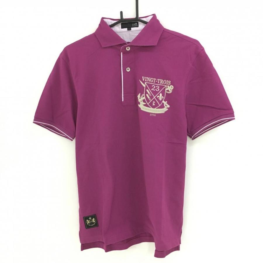 23区GOLF 【美品】23区スポーツ 半袖ポロシャツ パープル ロゴ刺しゅう
