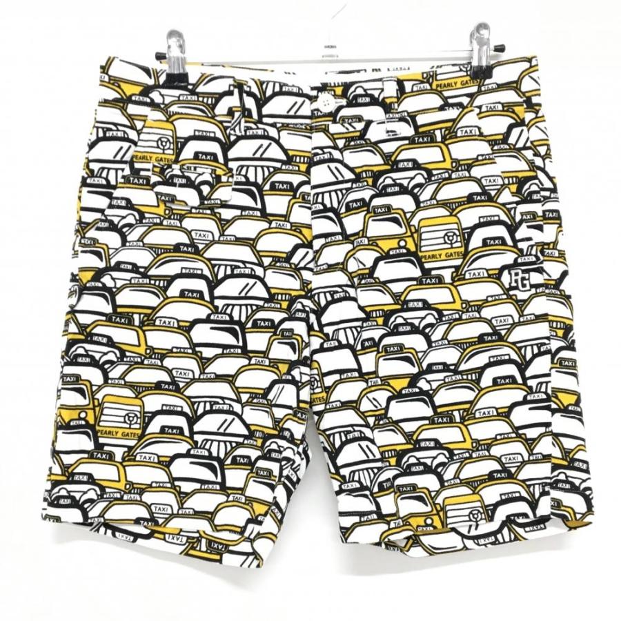 超美品】パーリーゲイツ ハーフパンツ 白×黒 タクシー柄 ストレッチ  