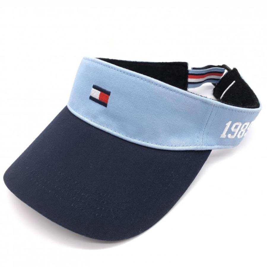 トミーヒルフィガー サンバイザー ネイビー×ライトブルー ロゴ刺しゅう  