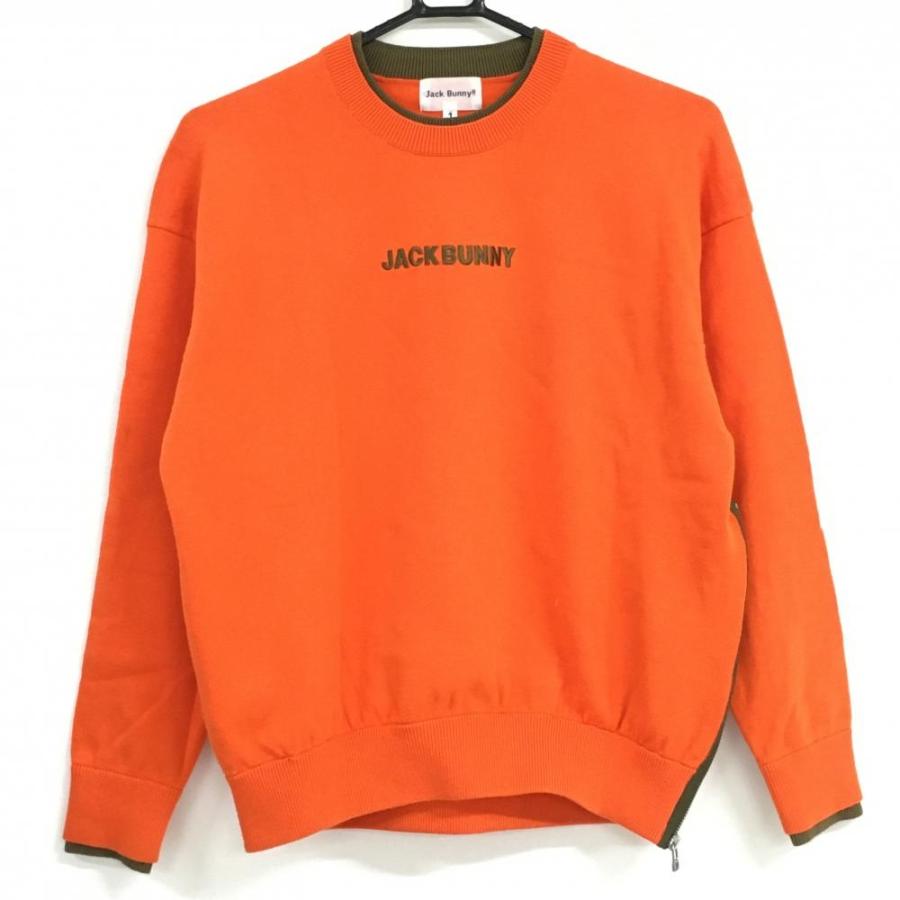 美品】ジャックバニー セーター オレンジ×カーキ フロントロゴ 美品】ジャックバニー セーター オレンジ×カーキ フロントロゴ
