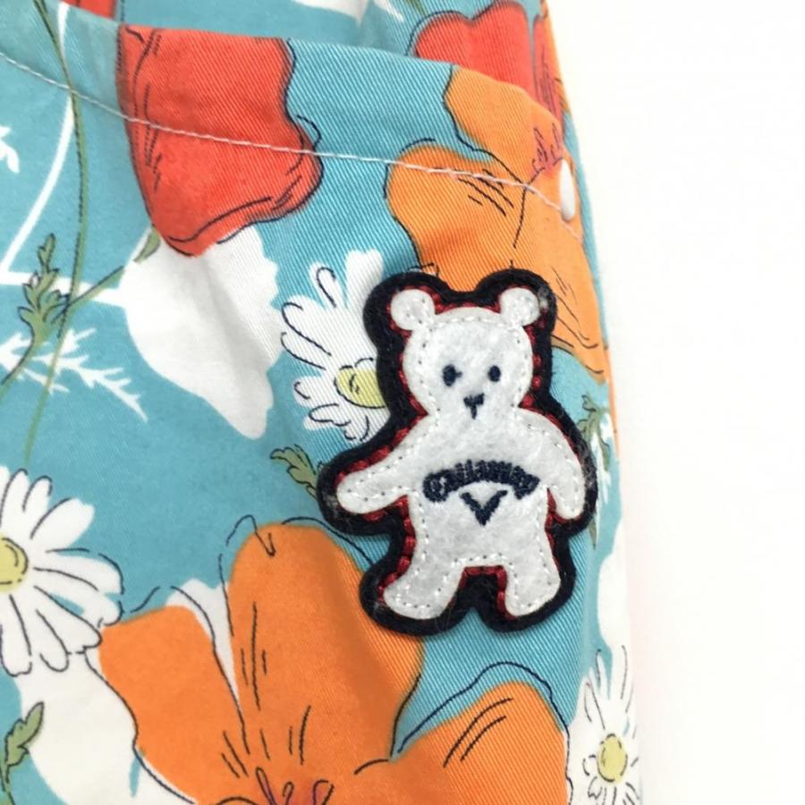 キャロウェイ超美品Callaway ベア柄 レディースパンツ Callaway キャロウェイ 七分丈パンツ ライトブルー×レッド 花柄