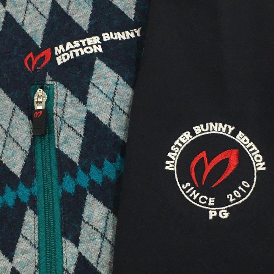 マスターバニー 異素材ニットブルゾン ネイビー×グレー アーガイル柄