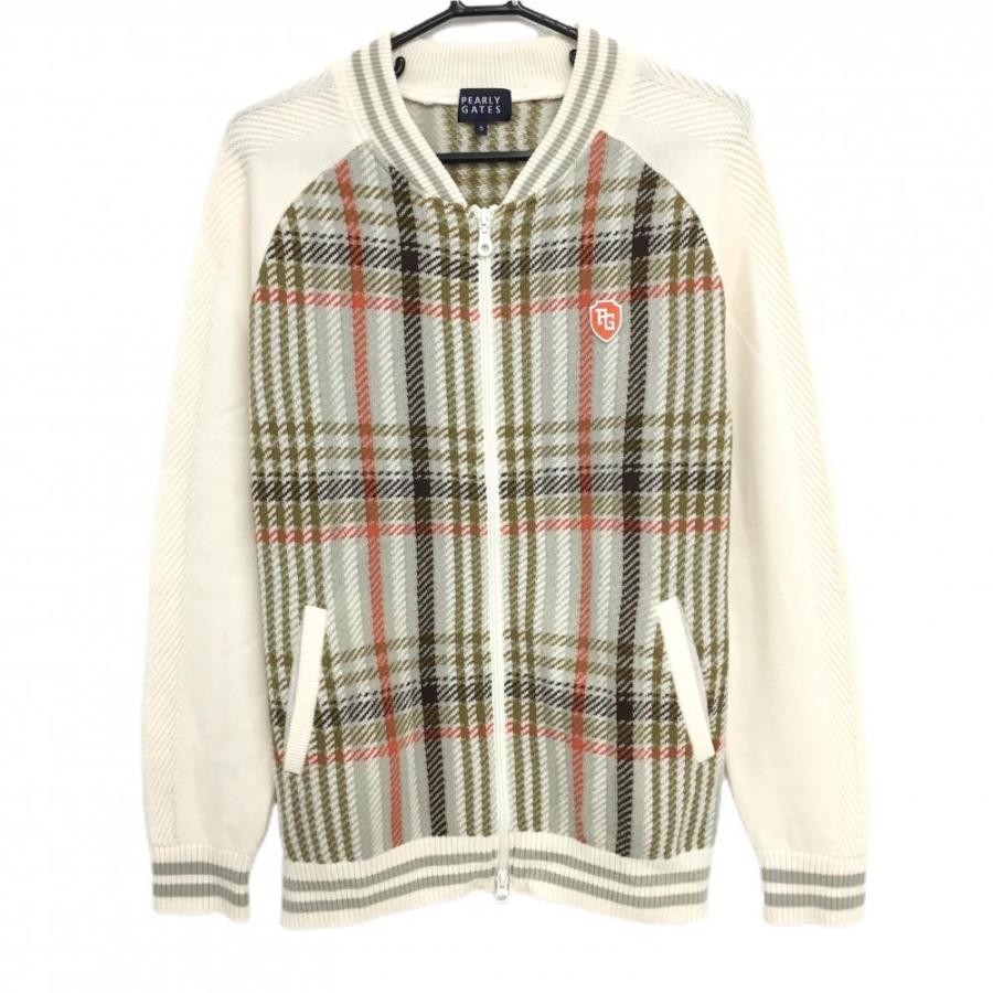 超美品】パーリーゲイツ ニットジャケット アイボリー×ライトグレー