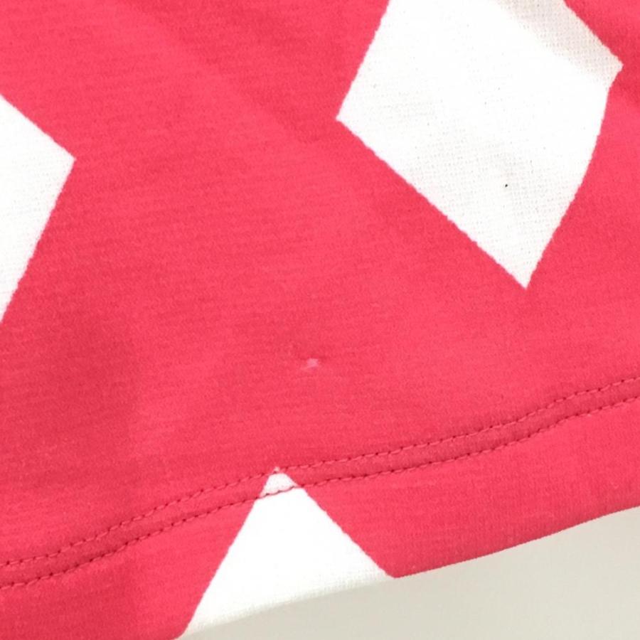 ルコック 長袖ハイネックシャツ ピンク×白 ダイヤ柄 ロゴ刺しゅう 総柄