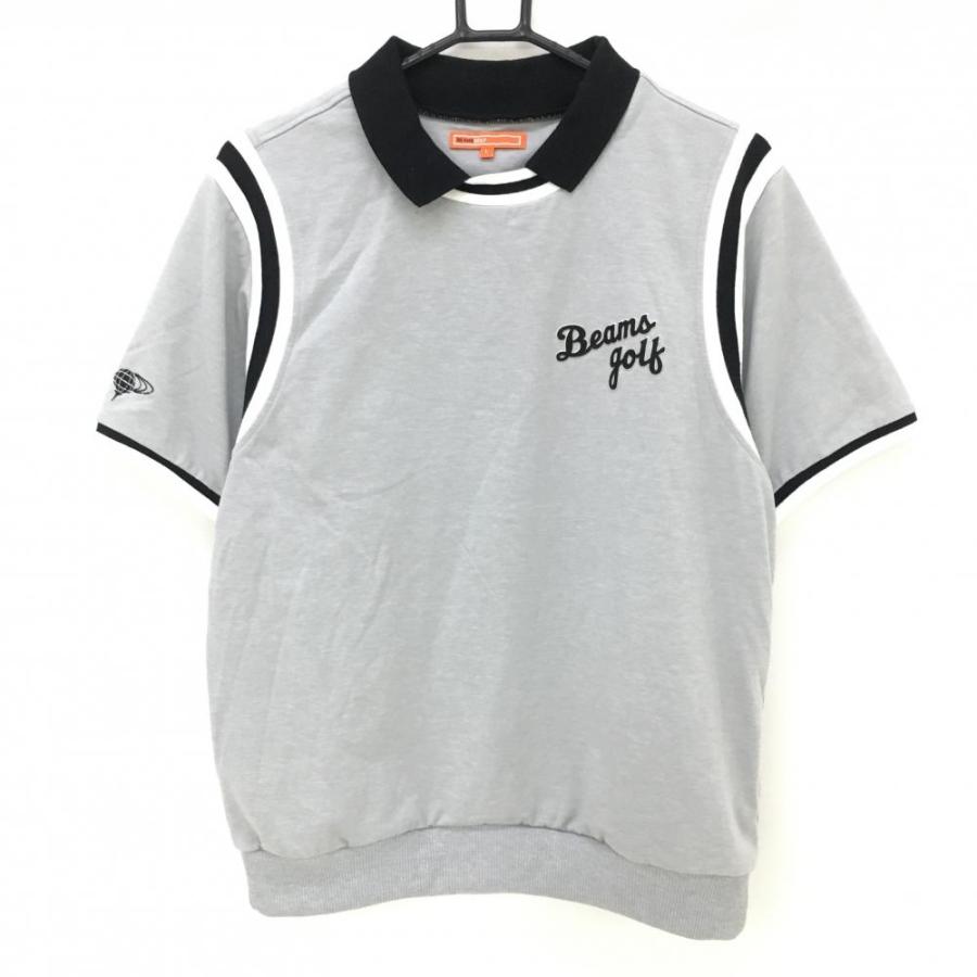 超美品】ビームスゴルフ 半袖襟付トレーナー ライトグレー×黒 日本製  