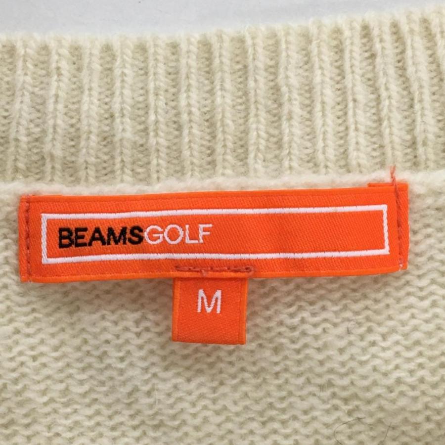BEAMS GOLF セーター M アイボリー/ネイビー/レッド ビームスゴルフ セーター アイボリー×ネイビー Vネック バックロゴ