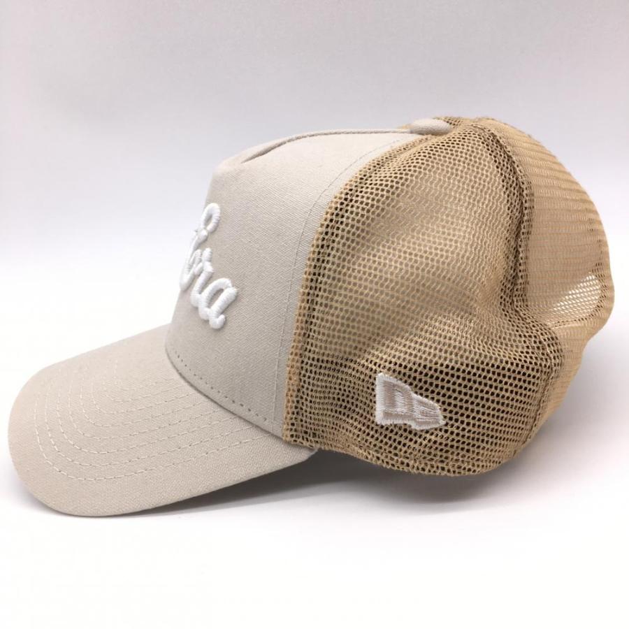 超美品】ニューエラ メッシュキャップ ベージュ ×白 立体ロゴ刺しゅう
