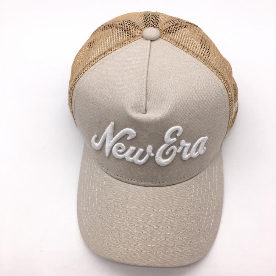 超美品】ニューエラ メッシュキャップ ベージュ ×白 立体ロゴ刺しゅう