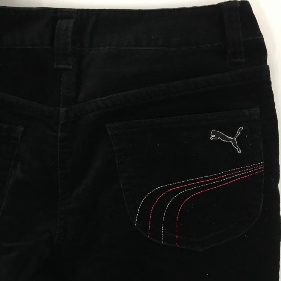 プーマ コーデュロイパンツ 黒 ロゴ刺しゅう 裾汚れ レディース M