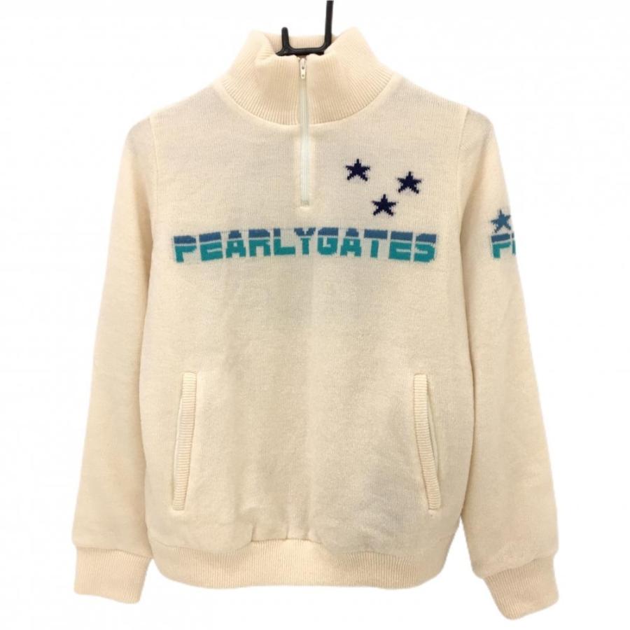 パーリーゲイツ ハイネックセーター アイボリー×ブルー ハーフジップ  