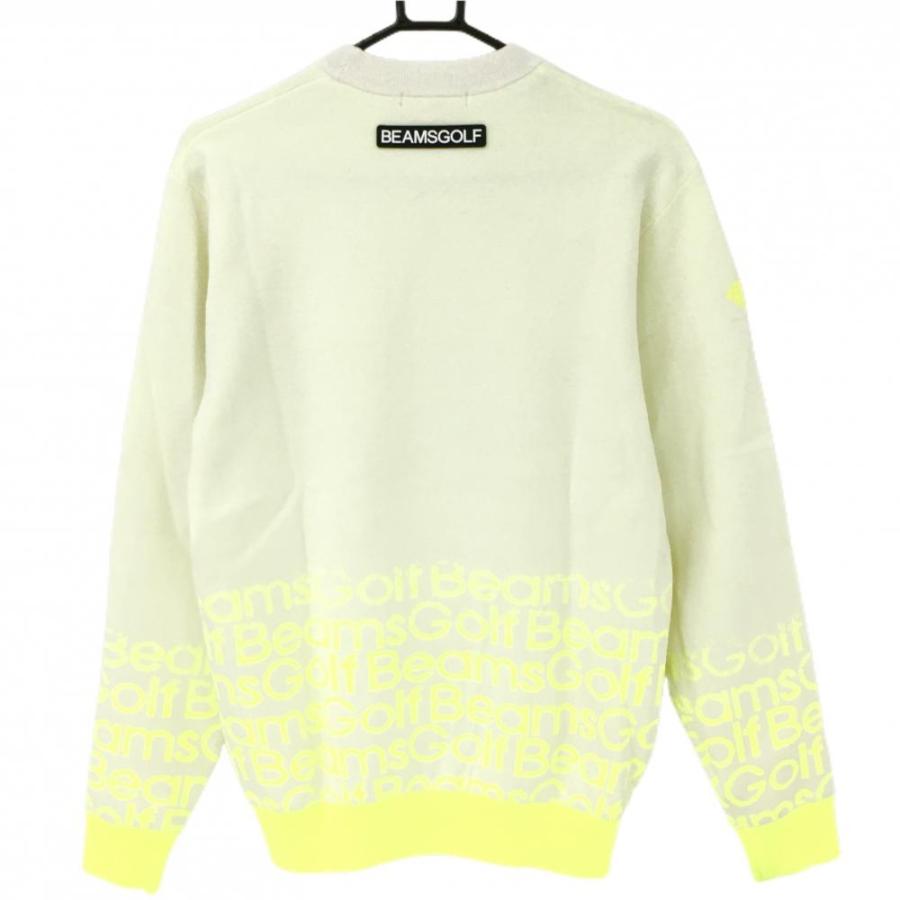BEAMS ビームスゴルフ セーター 白×蛍光イエロー 裾ロゴ総柄 BEAMS ビームスゴルフ セーター 白×蛍光イエロー 裾ロゴ総柄