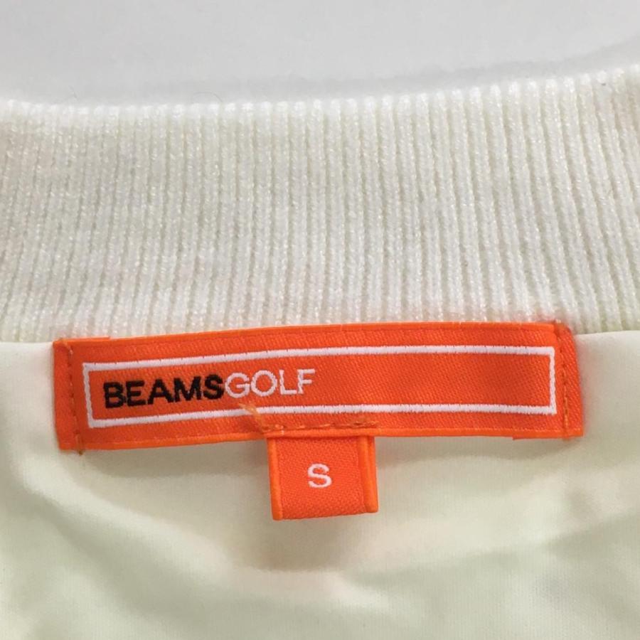 BEAMS ビームスゴルフ セーター 白×蛍光イエロー 裾ロゴ総柄 BEAMS ビームスゴルフ セーター 白×蛍光イエロー 裾ロゴ総柄