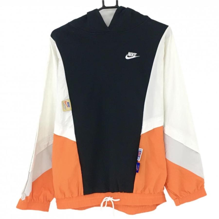 NIKE ナイキ フード付きプルオーバー 黒×オレンジ 異素材切替 一部裏 