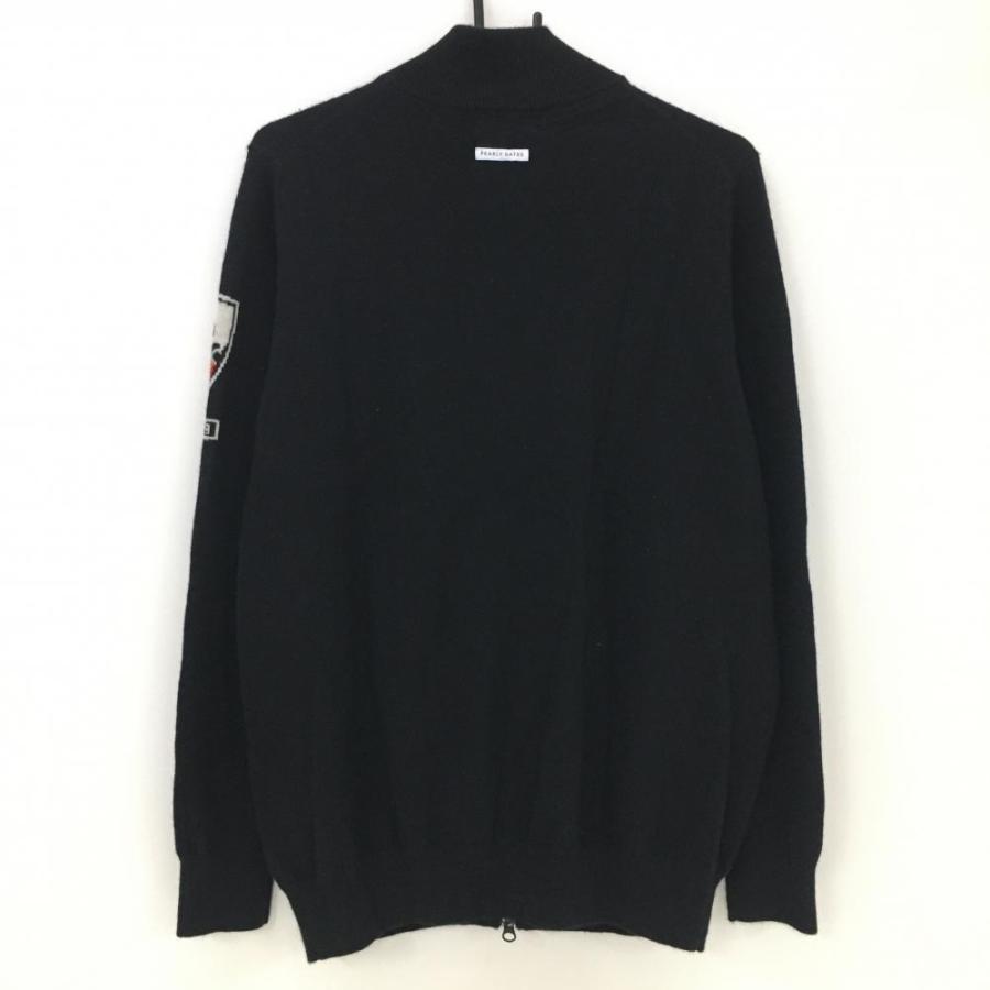 美品】パーリーゲイツ ニットジャケット 黒×白 カシミヤ100％ 刺しゅう