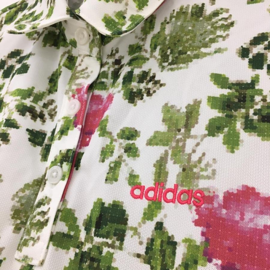 adidas（アディダス） 半袖ポロシャツ 白×グリーン×ピンク 花柄