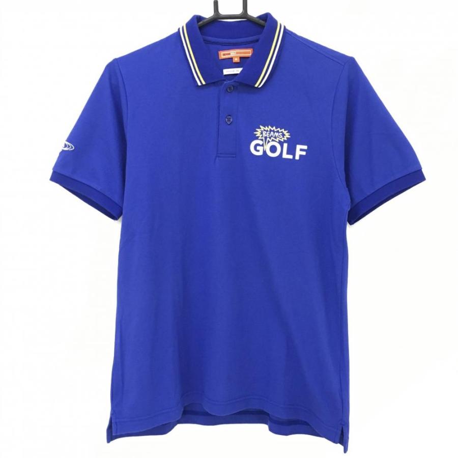 BEAMS GOLF ポロシャツ ブルー Lサイズ BEAMS GOLF（ビームス ゴルフ） 半袖ポロシャツ ブルー×イエロー 襟