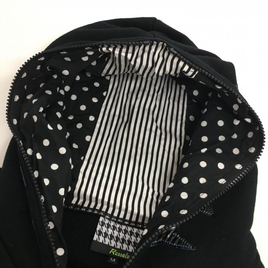 美品】ラッセルノ ジップパーカー 黒×白 ルチャマスク 袖異素材 美品】ラッセルノ ジップパーカー 黒×白 ルチャマスク 袖異素材