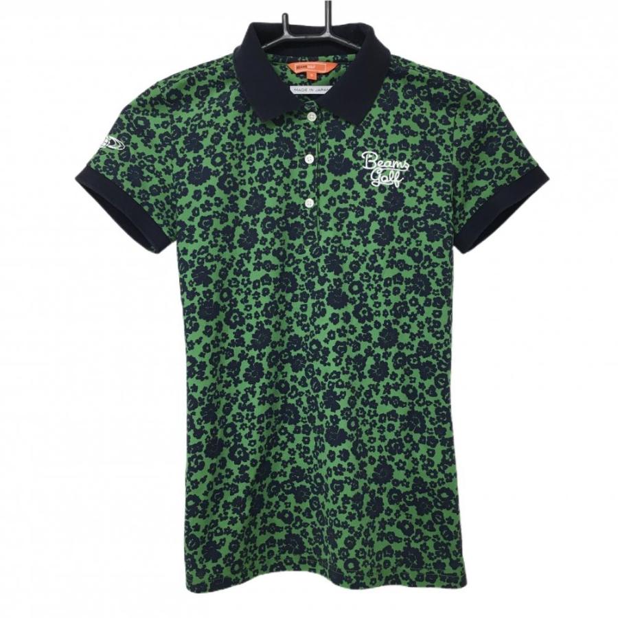 BEAMS GOLF（ビームス ゴルフ） 半袖ポロシャツ グリーン×ネイビー 花
