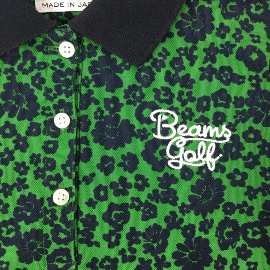 BEAMS GOLF（ビームス ゴルフ） 半袖ポロシャツ グリーン×ネイビー 花
