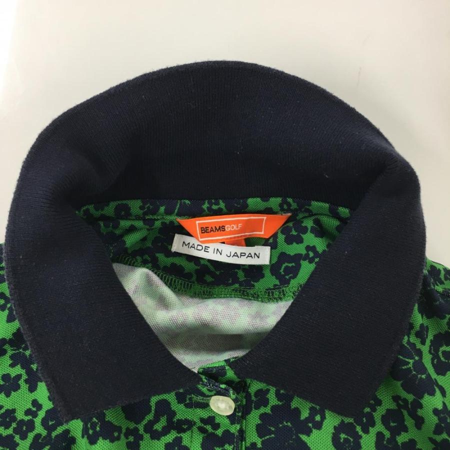 【美品】BEAMS GOLF　ビームスゴルフ 花柄 ジップアップジャケット M BEAMS GOLF（ビームス ゴルフ） 半袖ポロシャツ グリーン×ネイビー 花