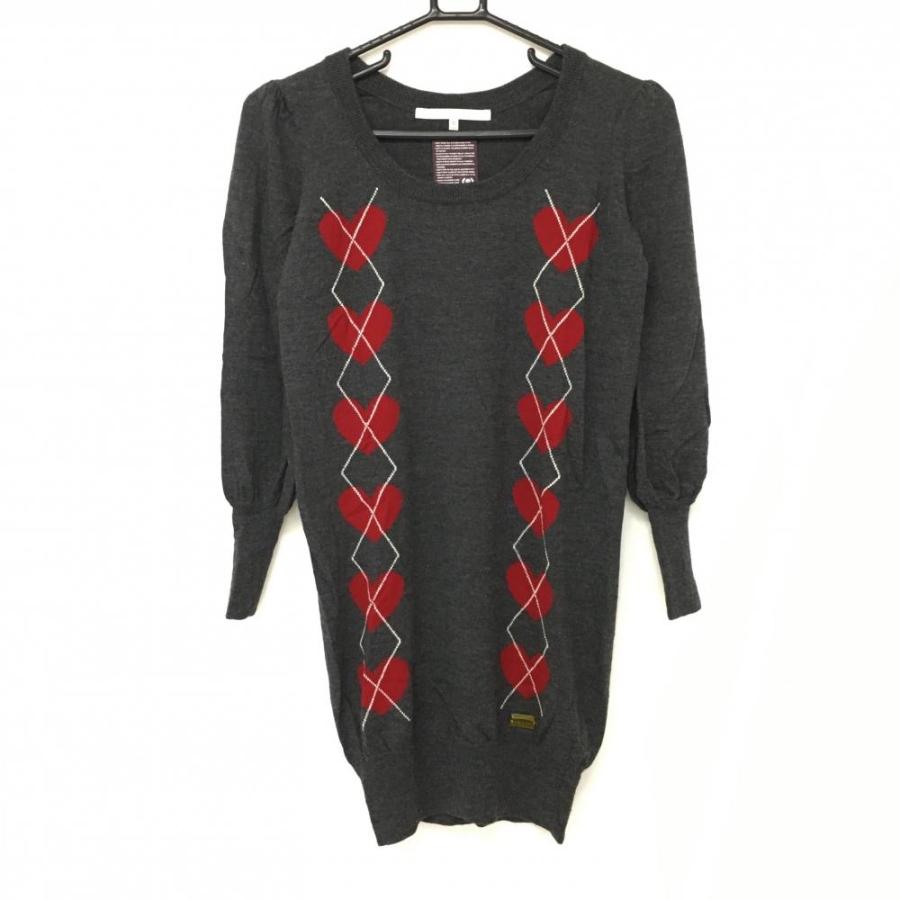 MARK&LONA（マークアンドロナ） 長袖ニットワンピース グレー×レッド