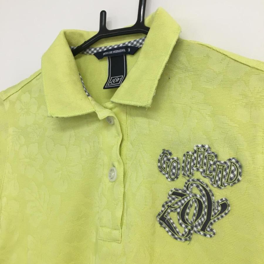 ZOY レディースポロシャツ 38 新品 ZOY（ゾーイ） 半袖ポロシャツ ライトグリーン×グレー 花柄織生地 一部