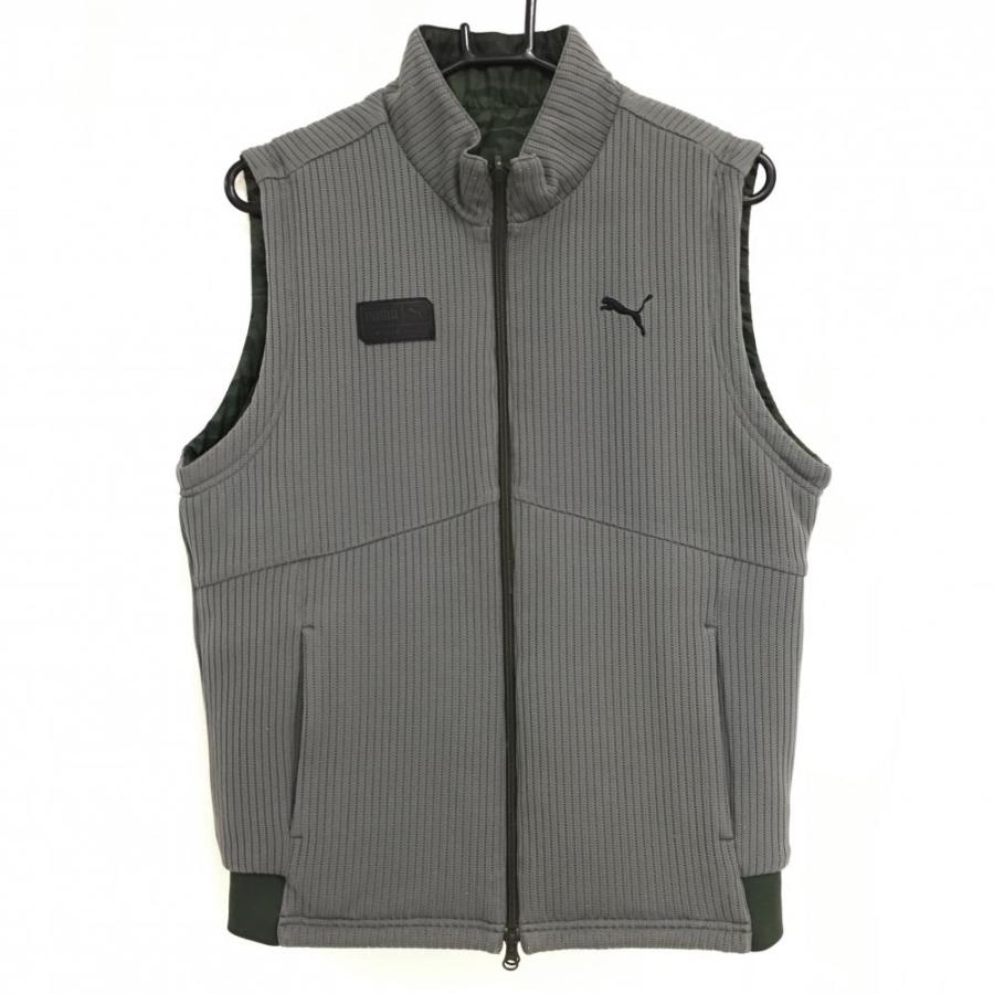 PUMA（プーマ） リバーシブル中綿ベスト グレー×カーキ ニット 裏