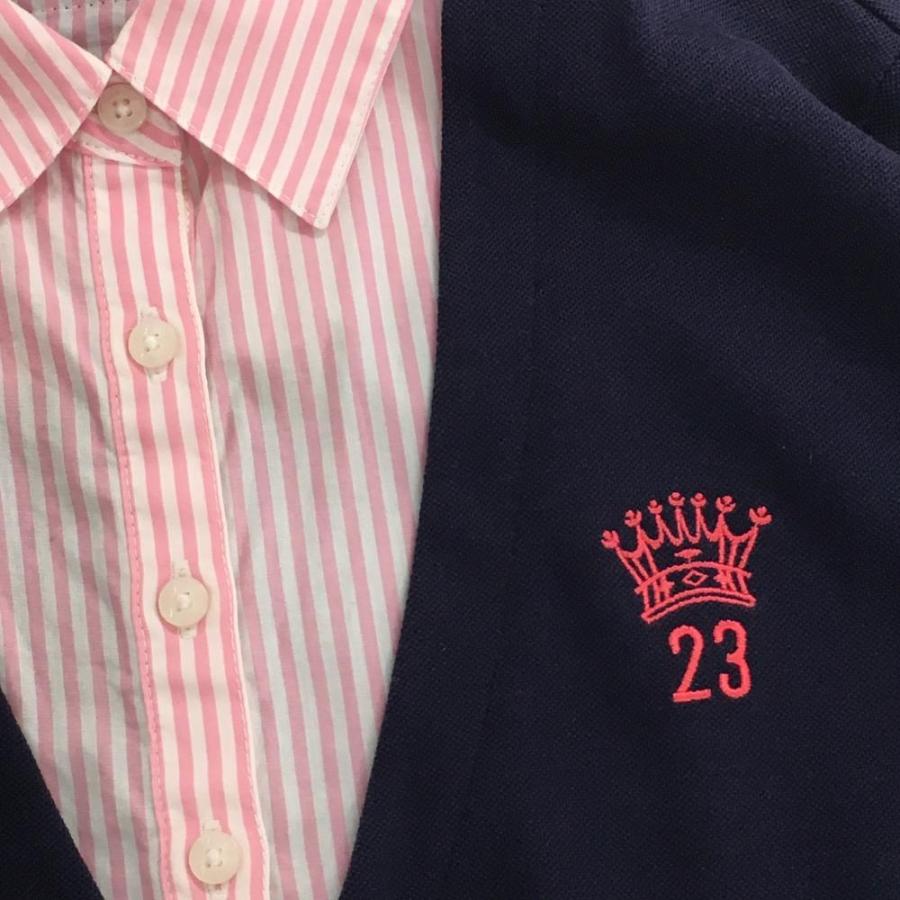 23区GOLF 23区ゴルフ 長袖ポロシャツ ピンク×ネイビー 重ね着風