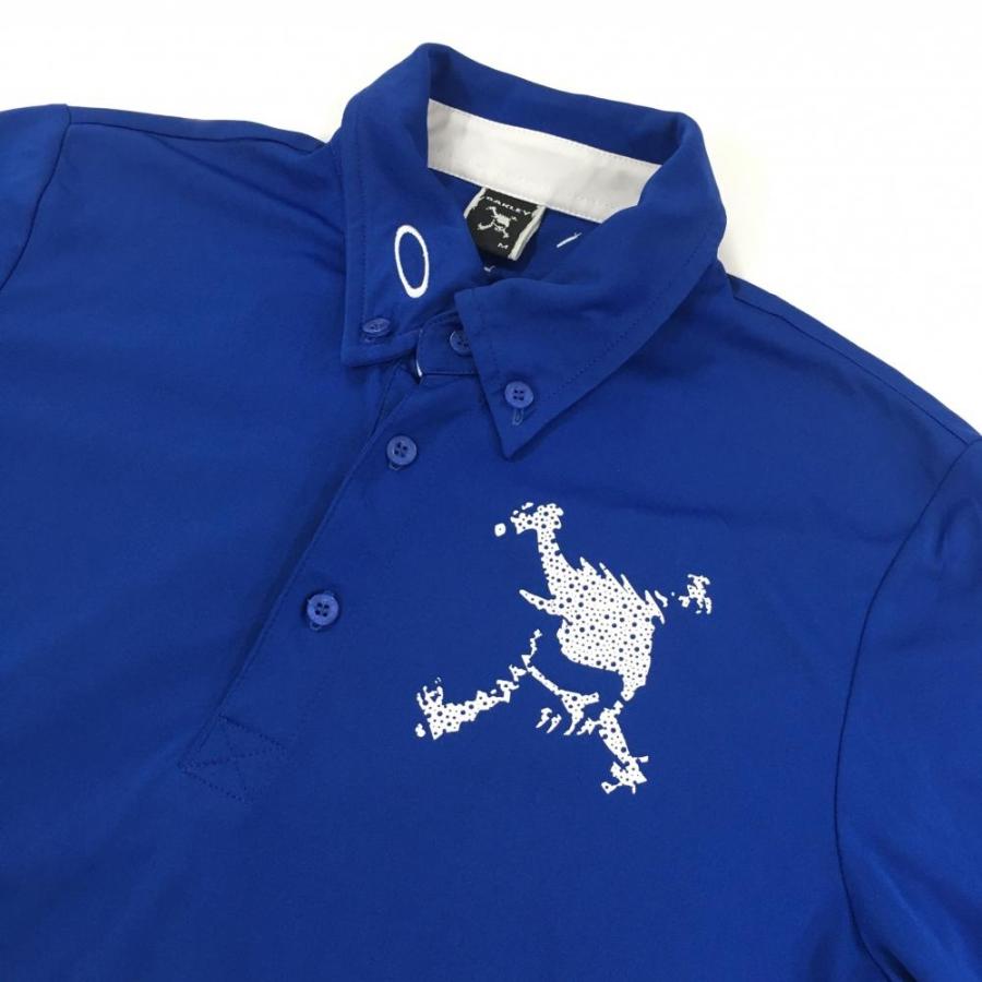 OAKLEY オークリー 半袖ポロシャツ ブルー ロゴ白 ボタンダウン